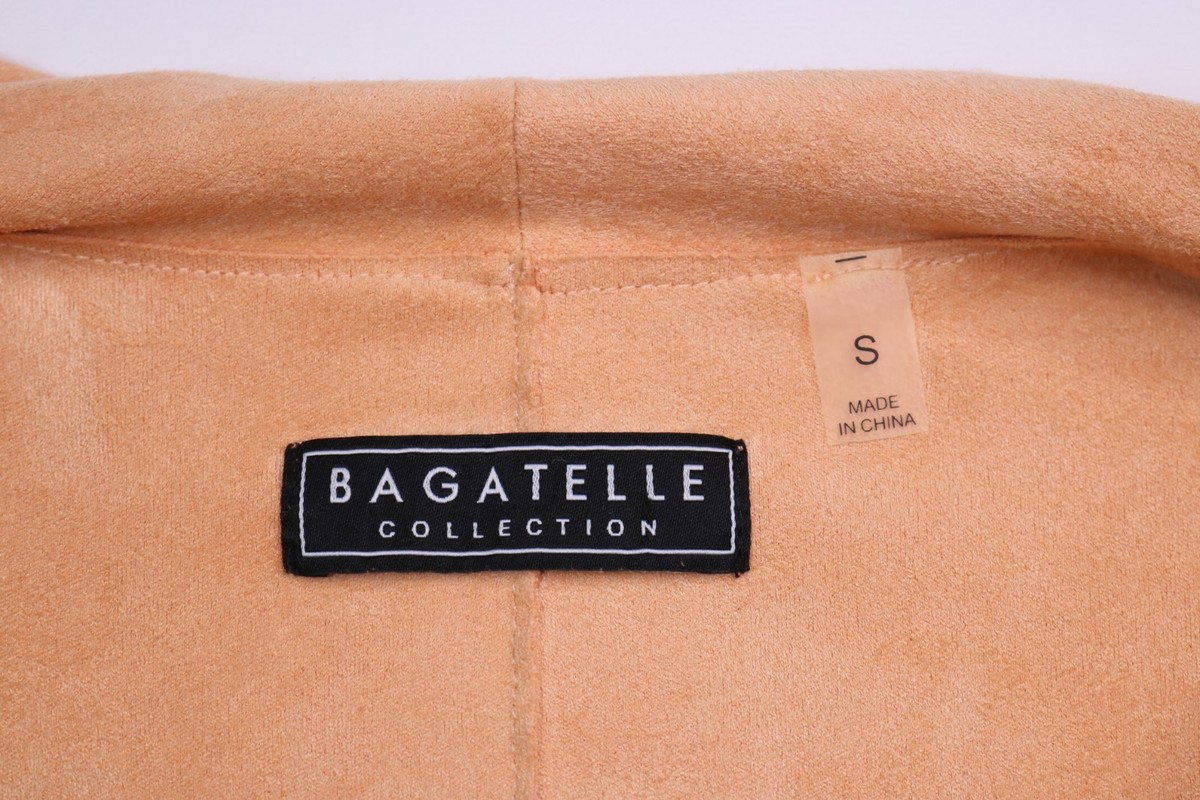 Bagatelle Faux Suede Drape Front Moto Jacket Women’s S Zip Pocket Color Tan View 4
