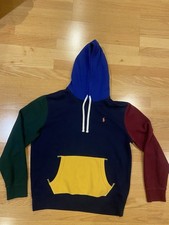 Polo Ralph Lauren Color-Block Patchwork Multi-Color Fleece Hoodie Large