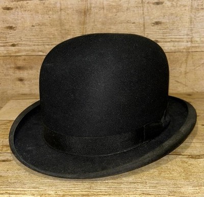 Vintage schwarze Wolle Bowler Hut-Größe 7 1/8 / 58 cm von Lincoln Bennett & Co
