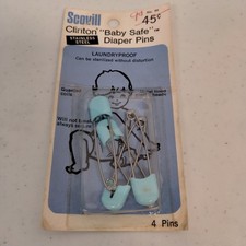 Vintage Scovill Clinton Baby Safe Diaper Pins Blue Plastic Metal Stainles 2"