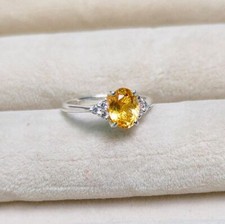 2.25 Ct Citrine White Topaz Prong Set Ring 925 Solid Sterling Silver