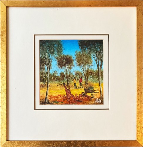 Pro Hart (1928-2006) - Oil Painting On Board 'Digging in the Bush' - 20 x 19.5cm - Picture 2 of 7