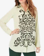 Romans Mint Green Long Sleeve Scroll Pattern Button Down Shirt 14W