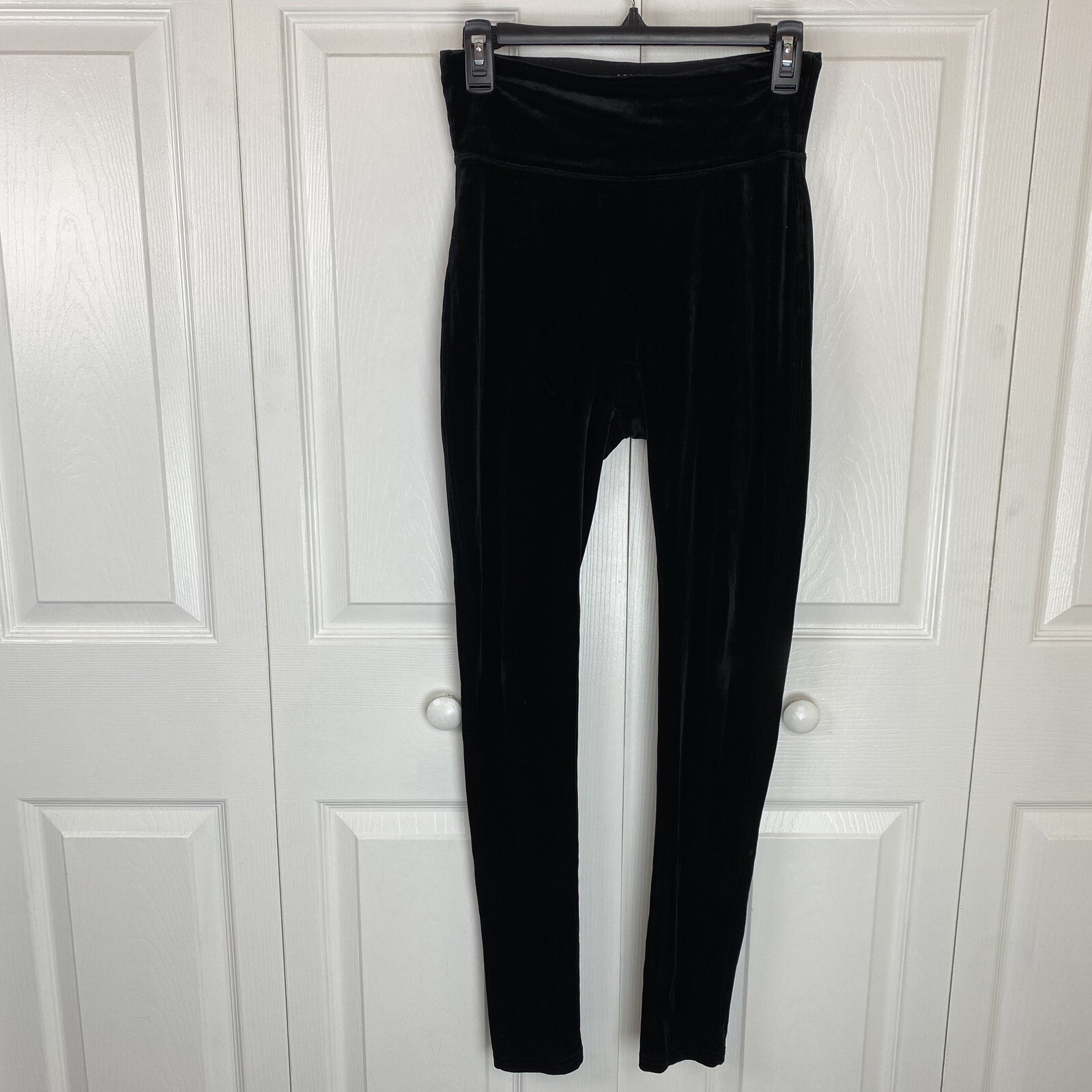 Spanx Red Hot Label L Large Black Velvet Leggings Velour High Rise - Main Image