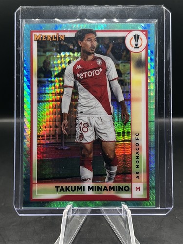 22/23 Topps Merlin - TAKUMI MINAMINO AQUA PRISM #18 AS Monaco FC - Picture 2 of 3