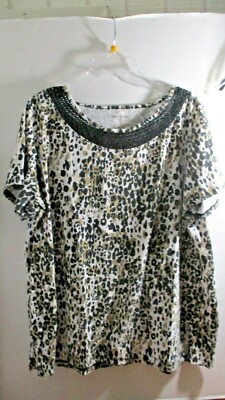 White Stag~LEOPARD PRINT SHORT SLEEVE TOP SHIRT~Women's 1X / 16W