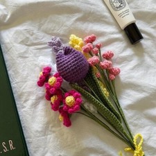 Handmade Crochet Knitted Lavender Tulip Babys Breath Wild Flower Bouquet
