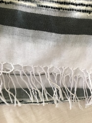 Bohemian Cotton Blend White Gray Blue 3" Fringe Scarf Shawl Wrap 68 x 27" Cute - Picture 6 of 6