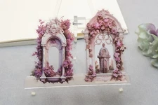 Flower Gothic style window PET stickers |  pink flower gate plant label themed