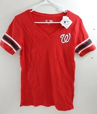 MLB Washington Nationals Red Striped V-neck T-Shirt Women's Small NEW Baseball