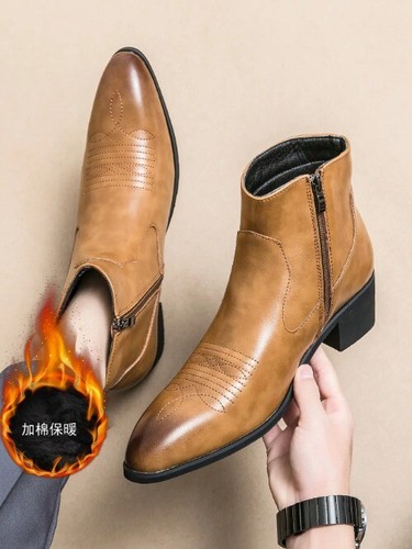Hombres Zapatos de Algodón de Parte Superior Alta Botines Zapatos de Cuero Forrados Botas de Invierno Cremallera - Imagen 5 de 11
