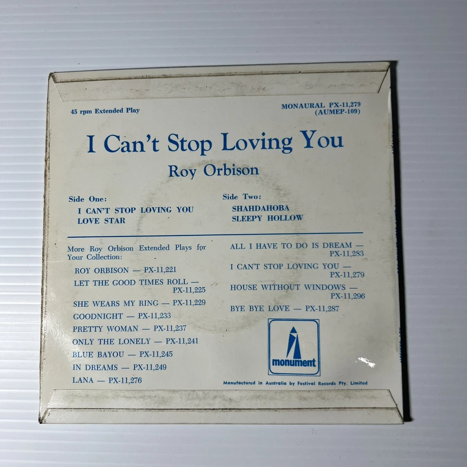 Roy Orbison - I Can't Stop Loving You P/C EP Rare 1966 Oz Press Monument - Image 2 of 4