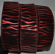 Wired Ribbon Safari Holiday Metallic Red Tiger Stripe 2" Zebra Black Christmas