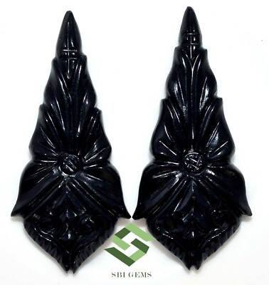 36x16 mm Natural Black Onyx Hand Made Carving Pair 27.76 CTS Loose Gemstones