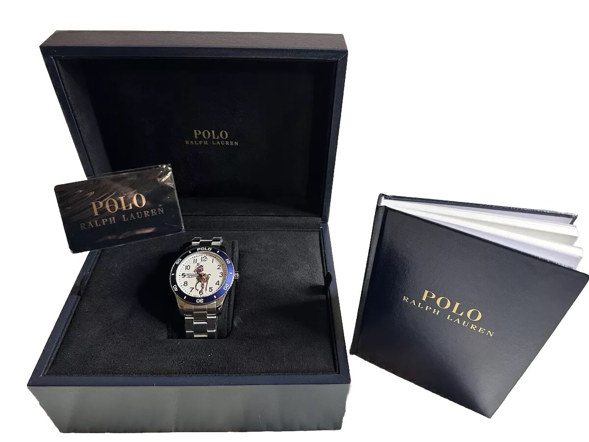 Ralph Lauren Polo Watch Automatic Blue White Dial Steel Strap 42mm Rp£2100 Boxed