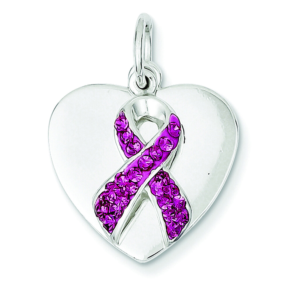 Sterling Silver Stellux Pink Awareness Ribbon w/ Heart