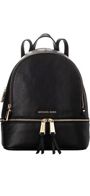 Michael Kors Womens Backpack Rhea Zipper Leather Backpack Bag Black Defected