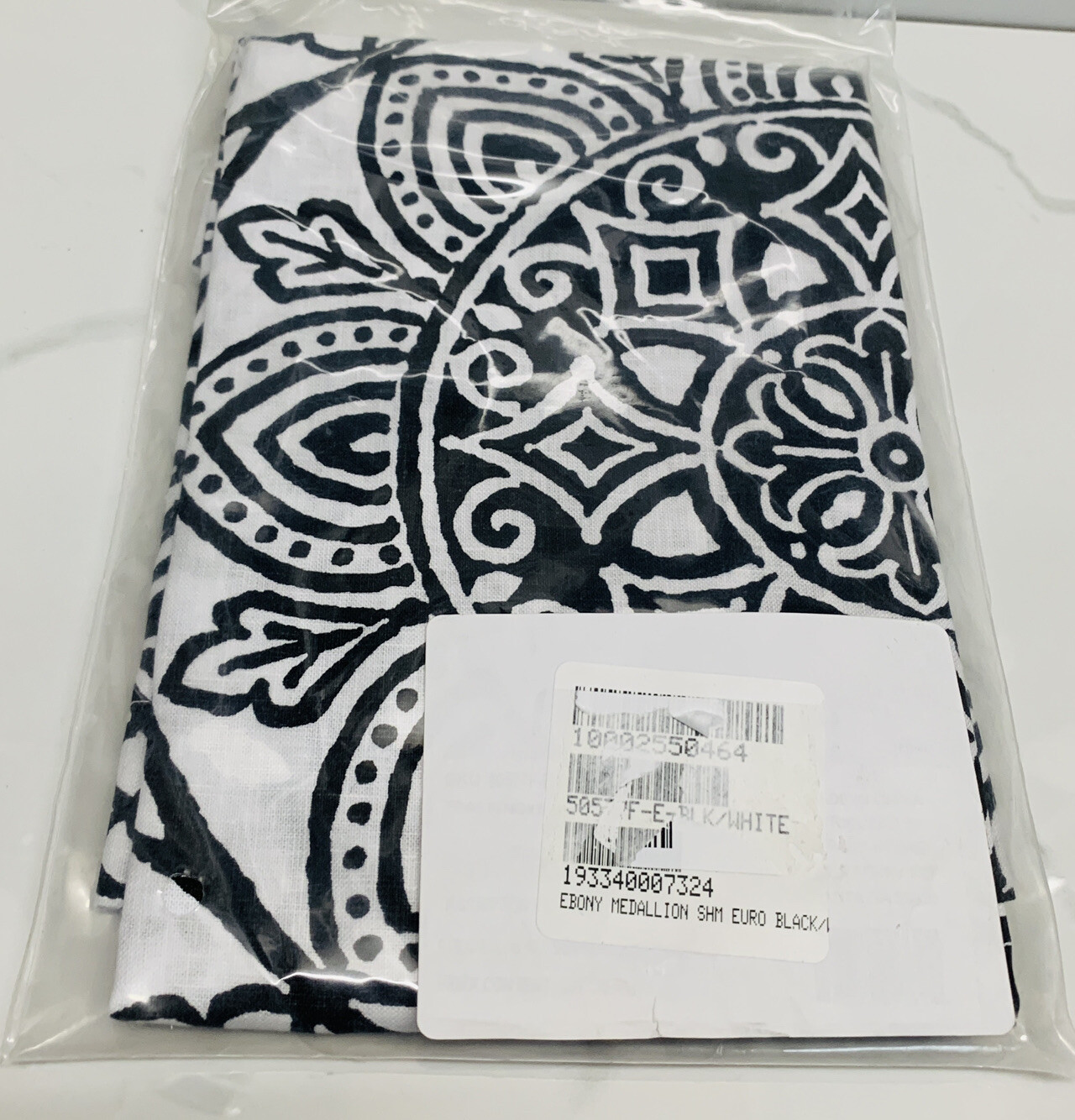 Relaxed Linen Euro SHAM Black White  case Ebony Medallion 26" NEW Company store