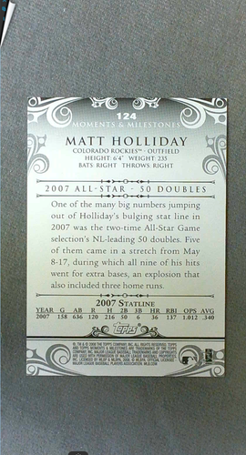 2008 Topps Moments & Milestones #124-20 Matt Holliday Rockies #'d 80/150 - Picture 2 of 2