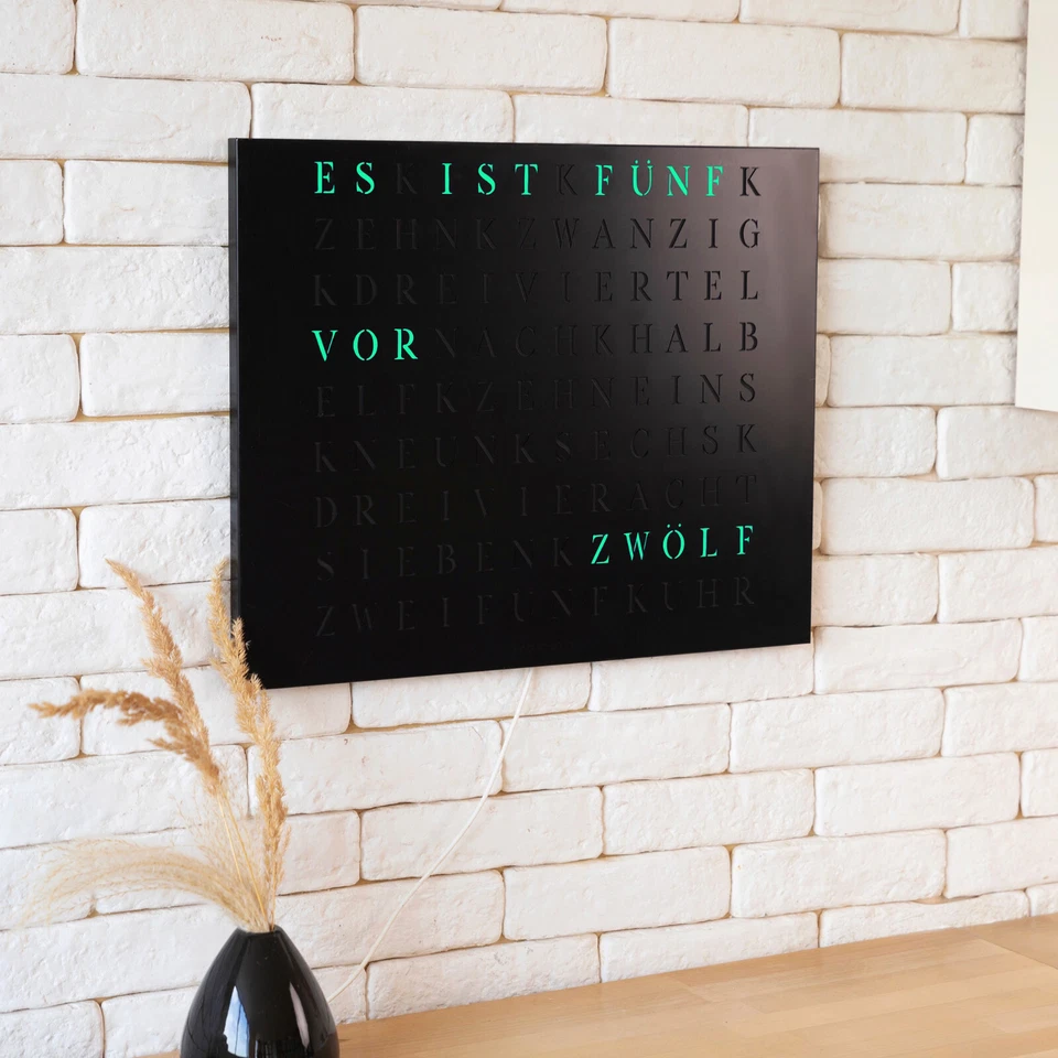 WordClock Jupiter Stahl in matt Schwarz - LED Wanduhr- elegante Designer Wortuhr - Bild 4 von 4