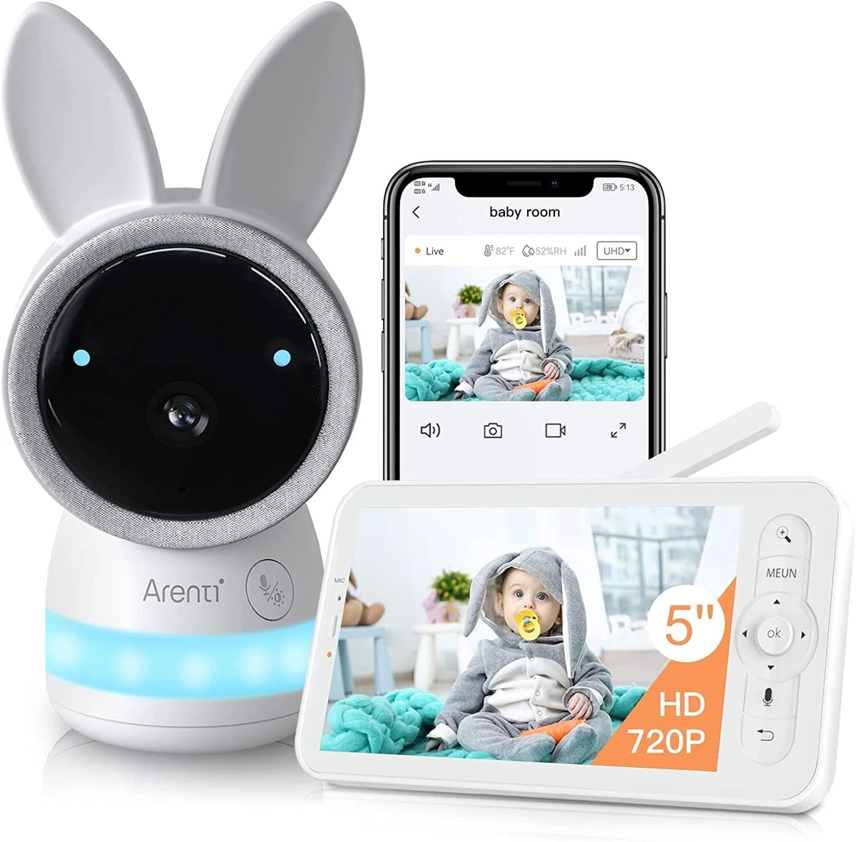 Arenti AINanny 2K Ultra HD Video Pan-Tilt Baby Monitor w/ 5'' LCD Screen