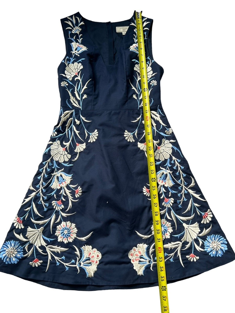 MOULINETTE SOEURS Anthropologie Bellflower Blue Embroidered DRESS Deep V  Neck 0 | eBay