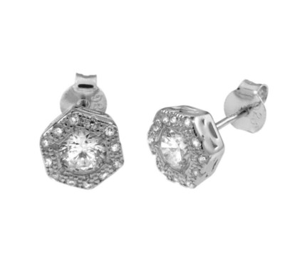 Exquisite Vintage Look White Sapphire Stud Earrings - Sterling Silver