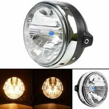 8" 12V For Honda CB Harley Suzuki Motorcycle Halogen Headlight Front Lamp Chrome