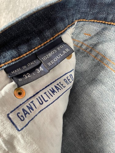 Jeans Gant Para Hombre 30x34 Azul Denim Regular Recto Índigo Rojo Ultimate Hecho en Italia - Imagen 8 de 14