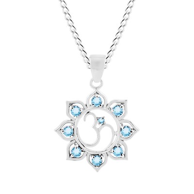 NATURAL BLUE TOPAZ GEMSTONE 14KT WHITE GOLD OM PENDANT #SGJPDT1004BTWCA