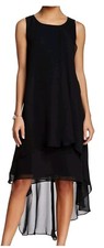 SHARAGANO Little Black Sheath Dress High Low Sleeveless Chiffon Overlay 10 NWT