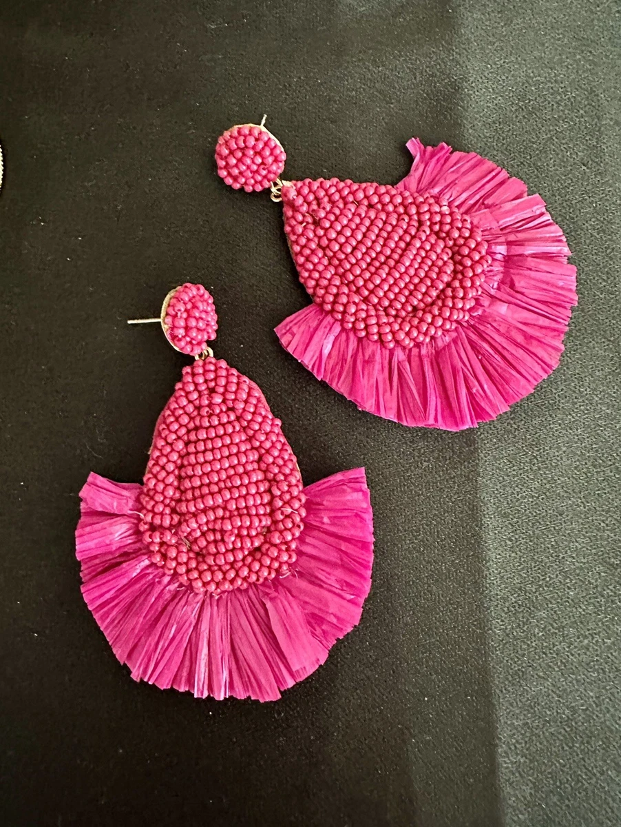 Beaded Tassel Hot Magenta Color Earrings lightweight eBay
