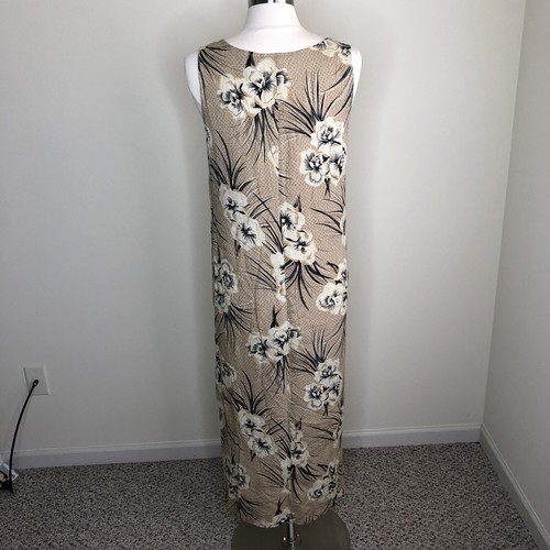 VTG Kathie Lee S Maxi Dress Brown Tan Floral Hibiscus - Picture 4 of 11