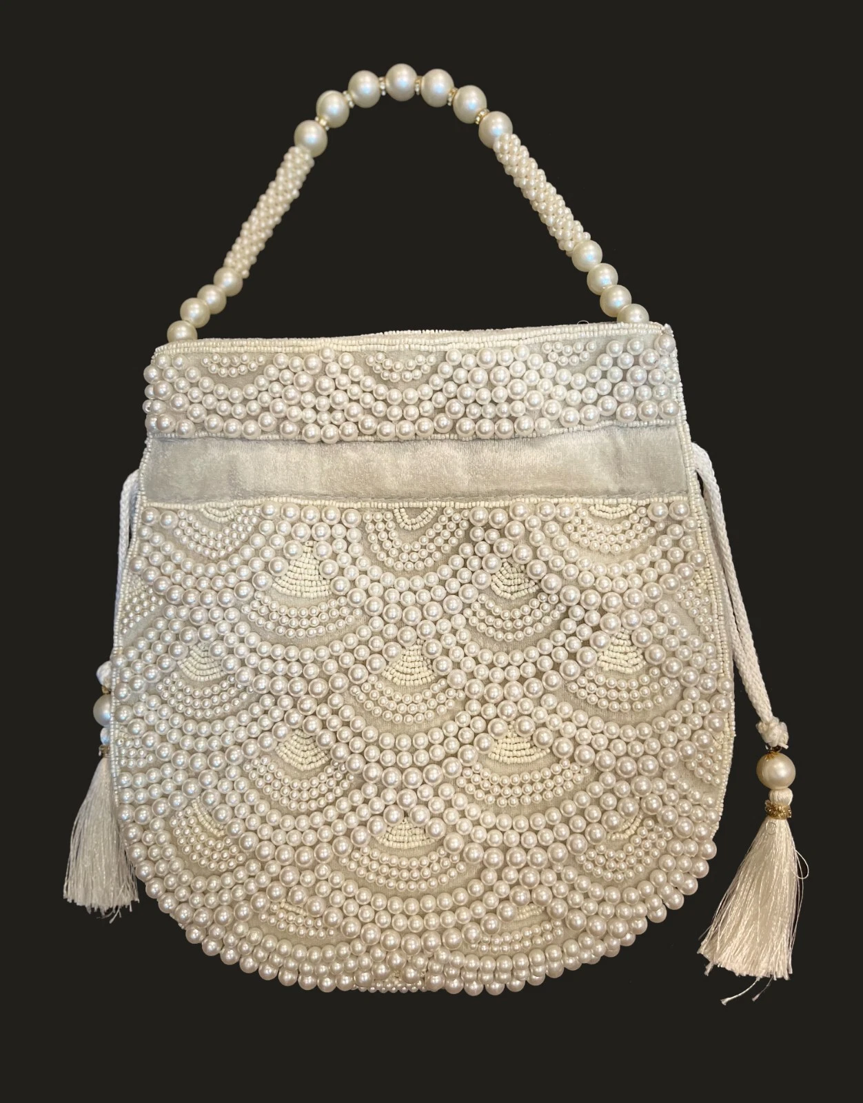 OFF WHITE Borsa Potli di design colore bianco sporco fatta a mano perla