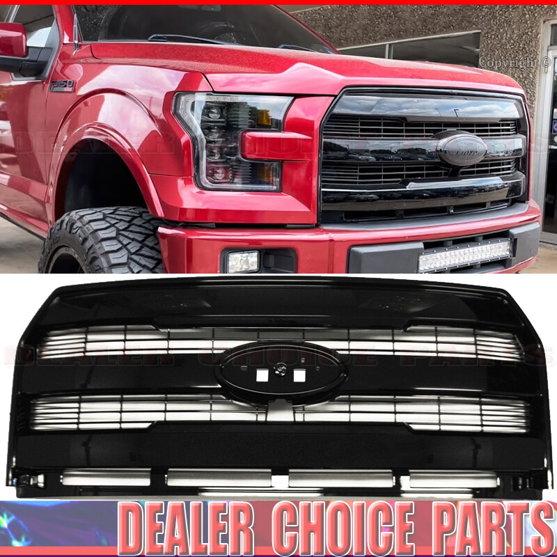 2015-2017 Ford F150 King Ranch Style Gloss Black Front Grille with Camera & Headlights