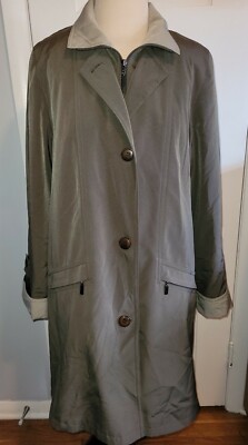Gallery Women's Olive and Light Green Trench Coat Sz Medium removable  lining - Main Image