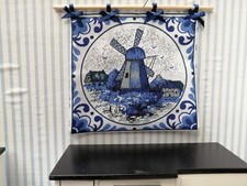 Windmühle,delft blau-weiß  Wand-Teppich ,Ha...