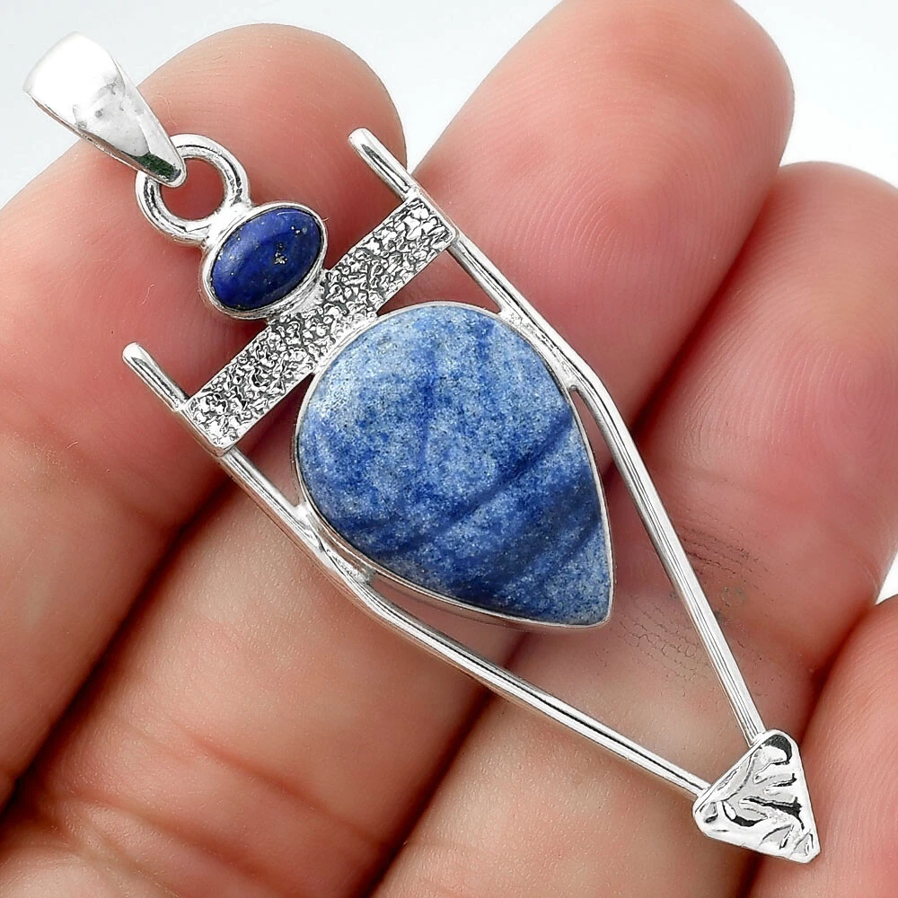 Natural Dumortierite Quartz Lapis 925 Sterling Silver Pendant
