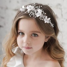 Flower Girl Headpiece Wedding Head Piece Crystal Pearl Hair Headband First Co...