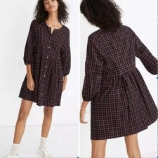 NEW Madewell Plaid Flannel Raglan Button-Front Shirtdress Dress 2 XS NWT