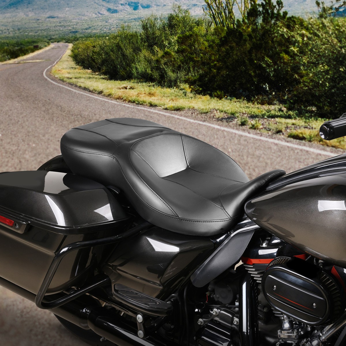 Black Rider & Passenger Seat Fit For Harley Touring Road Street