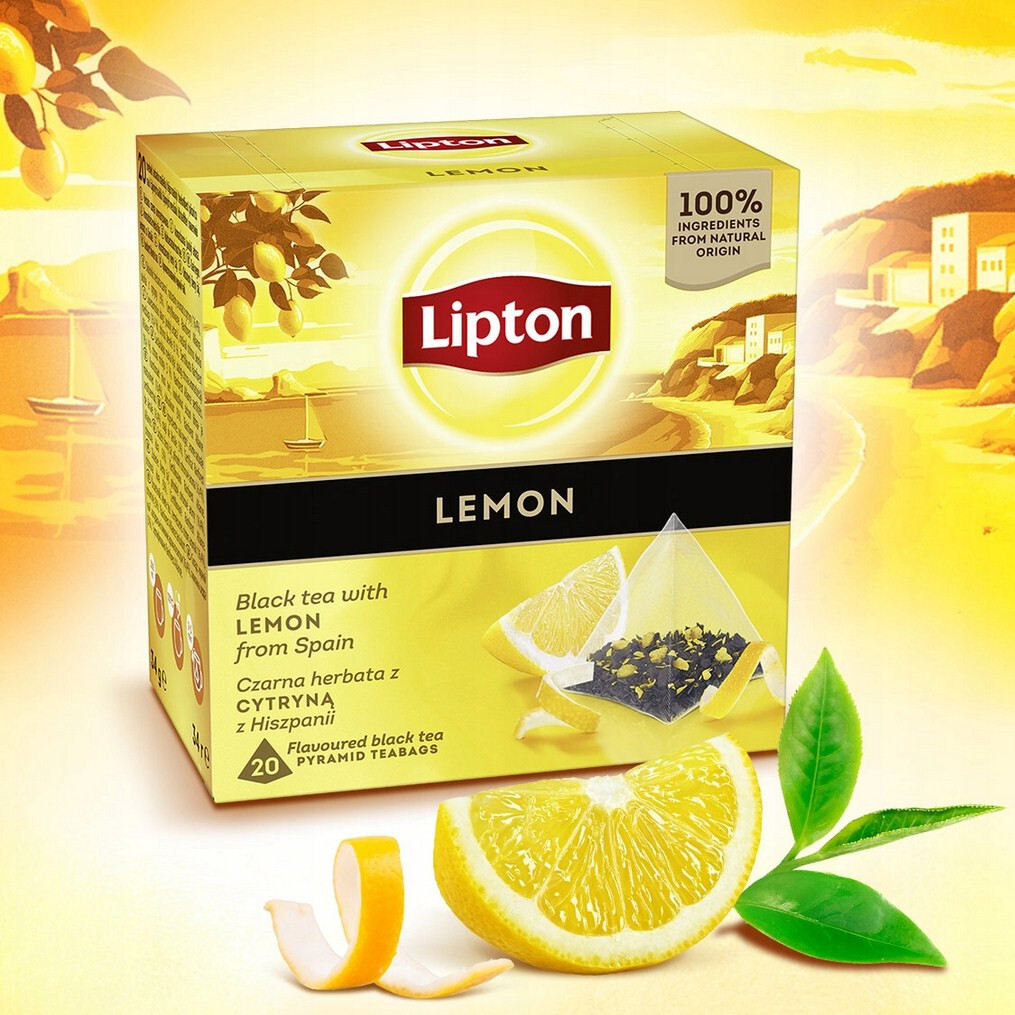 LIPTON TEA LEMON from SPAIN 20 PYRAMID BAGS FLAVOURED BLACK TEA