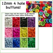 25 or 50 12mm Buttons 4 hole Plastic Red Black 12mm 4 hole