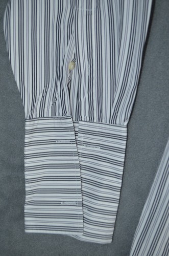 Paul Stuart Shirt Mens 17.5 - 36 White/Black Striped Long Sleeve French Cuff USA - Picture 2 of 9