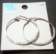Time and Tru Hypoallergenic Silver Tone Round Hoop Earrings Hinged for Lobe