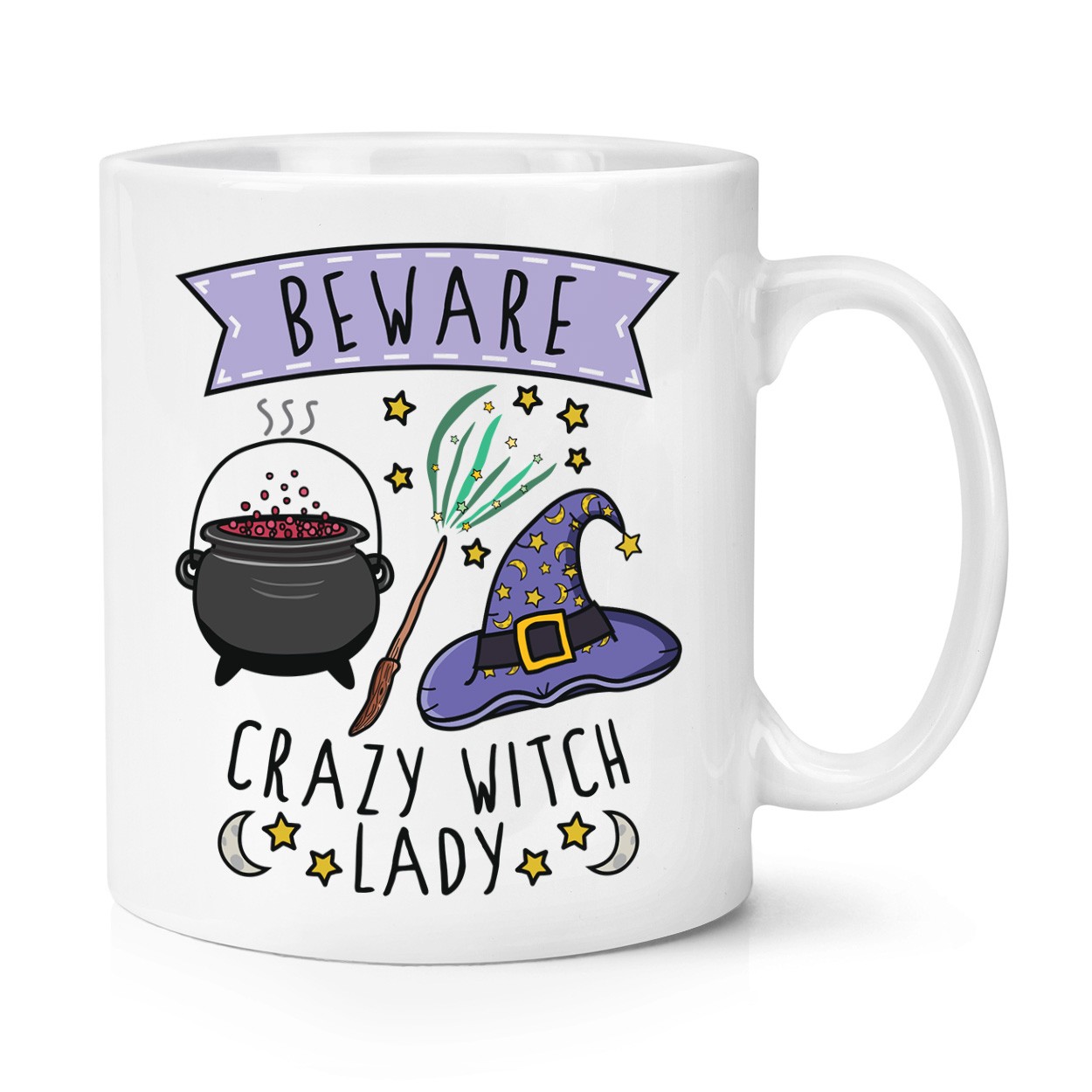 Beware Crazy Witch Lady 10oz Mug Cup Funny Joke Magical Spell