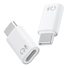 BTFO 2pcs USB C Male to 8-Pin Female Earbuds Audio Adapter, white, silver