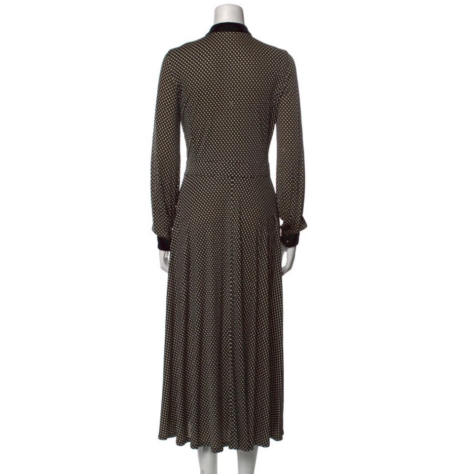Tory Burch Anja Midi Dress A Line Velvet Silk Black Jazz Dot Classic Dressy S  - Image 2 of 3
