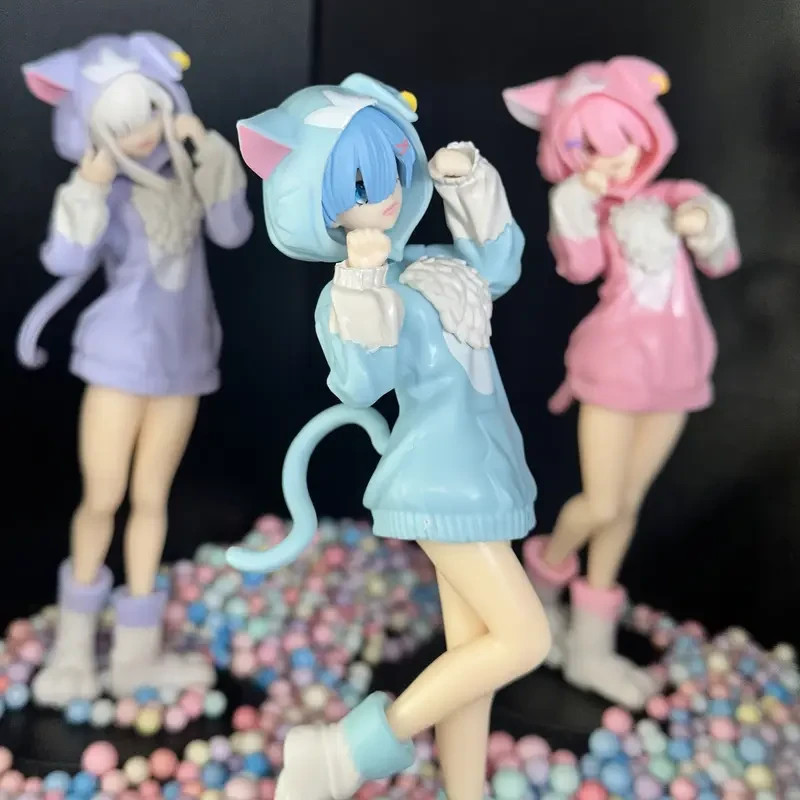 Figura de anime RE: Zero-Starting Life in Another World Emilia Rem Ram Puck conjunto de 3