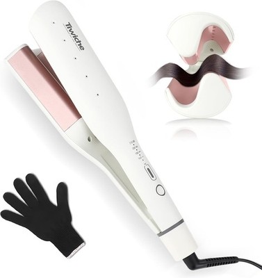 S-Form Lockenstab für Beach Waves   38mm Keramik Barrel mit Tourmalin, Weiß